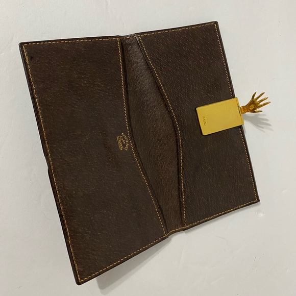 Gucci Vintage💥SUPER RARE💥 gilt clasp brown leather wallet - Picture 5 of 8